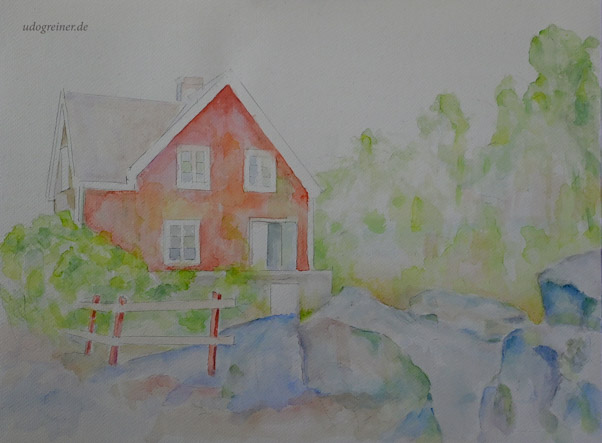 Aq 10/25 Schweden Haus mit Felsen